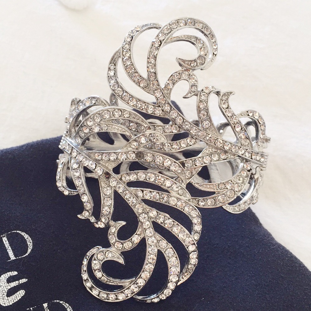 Silver Rhinestone Feather Cuff - Picture 2 of 7